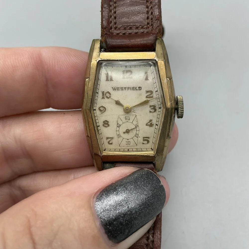 Vintage Westfield Mens Watch 23mm Cream Dial Brown Leather Manual Wind For Parts